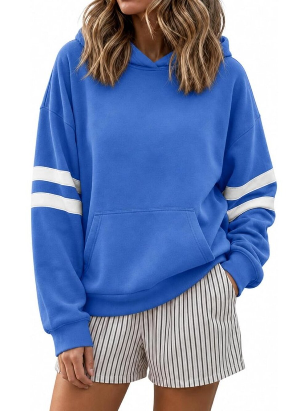 Striped Oversized Hoodie for Women | Drop Shoulder, Cozy Kangaroo Pocket